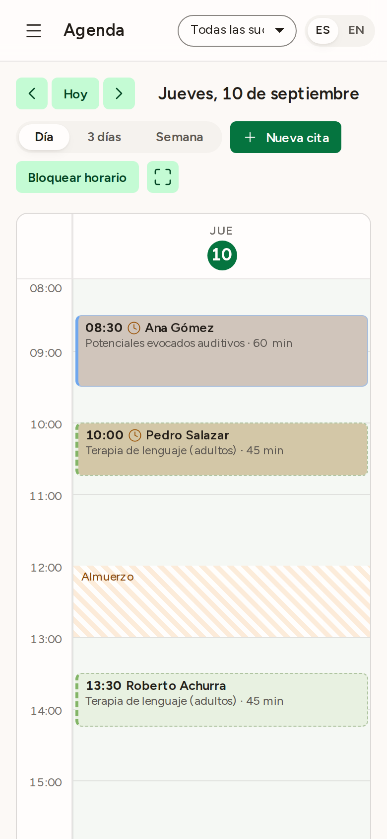 Agenda por profesional