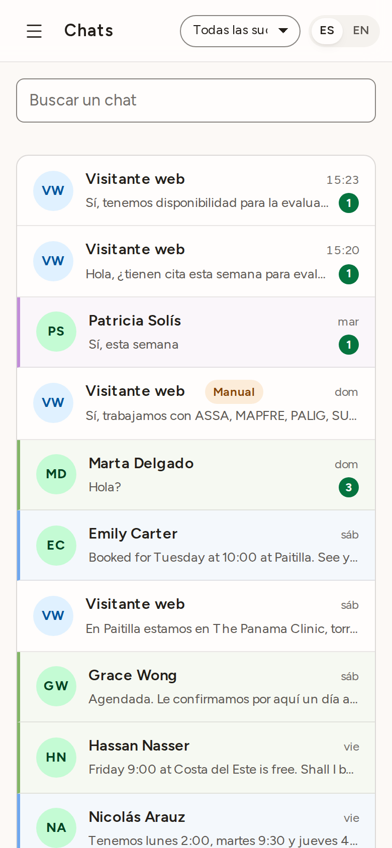 Todos los chats, en vivo
